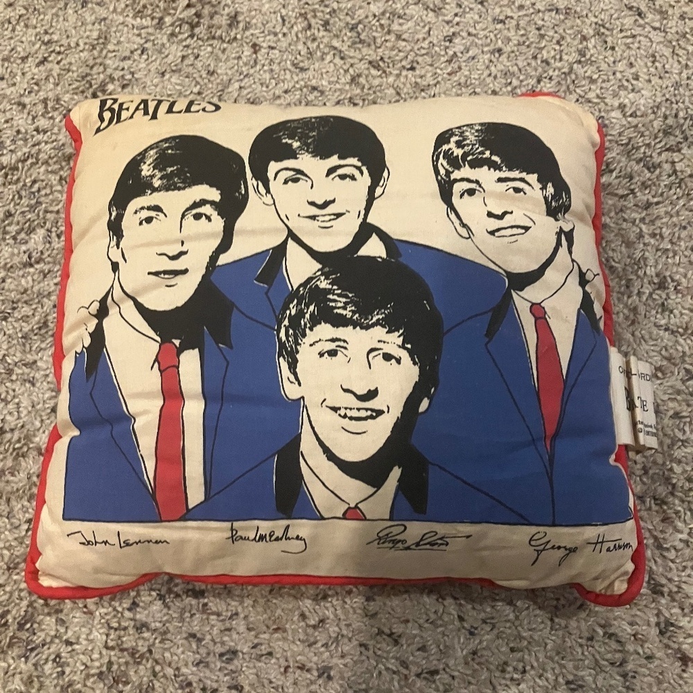 1964 collectible The  Beatles Nordic House pillow with a red back vintage